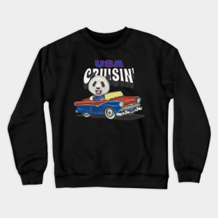 Adorable funny and cute Panda Bear is cruising through the USA while driving a vintage car Crewneck Sweatshirt